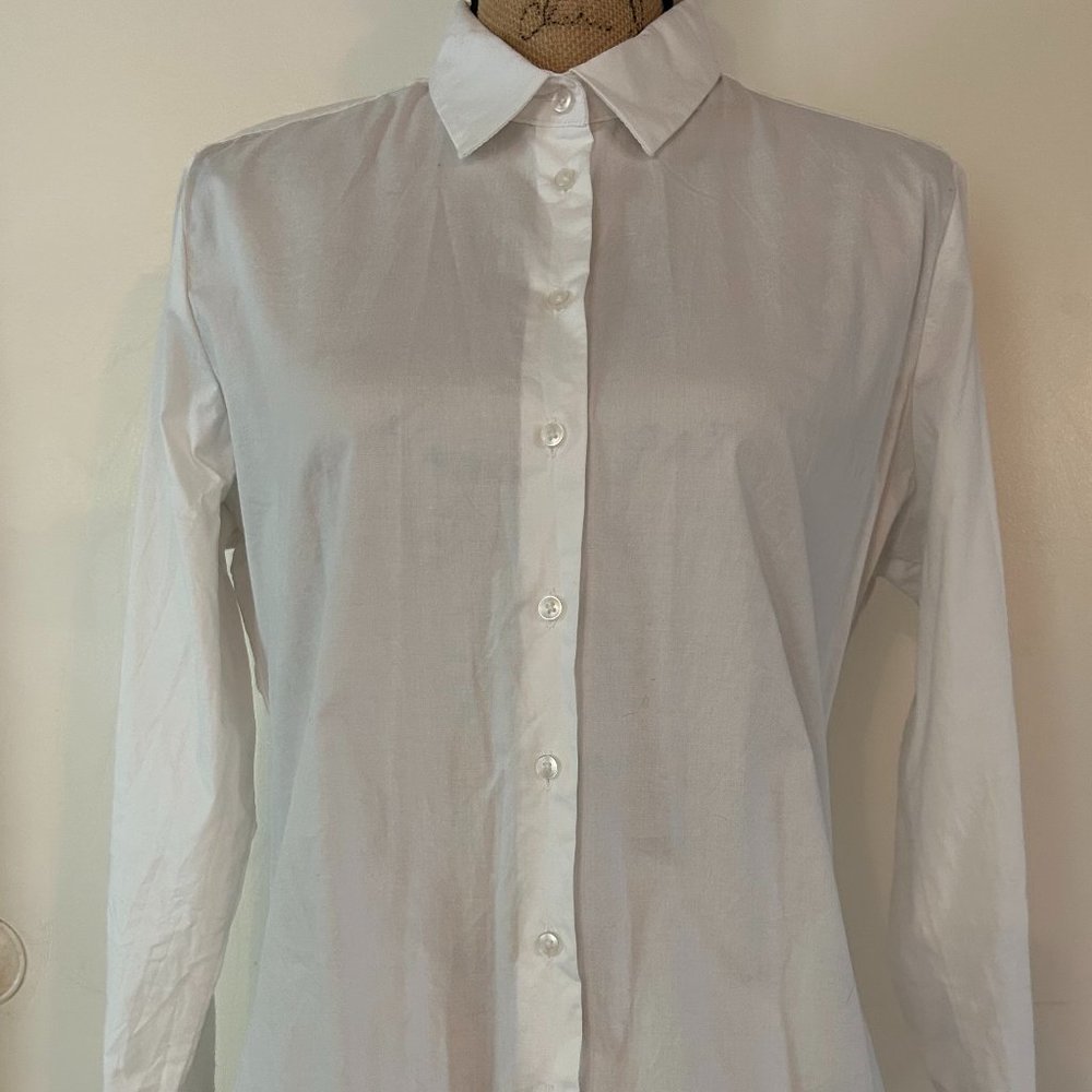 White Cotton Button Down Fitted  Long Sleeve Shirt Size 14